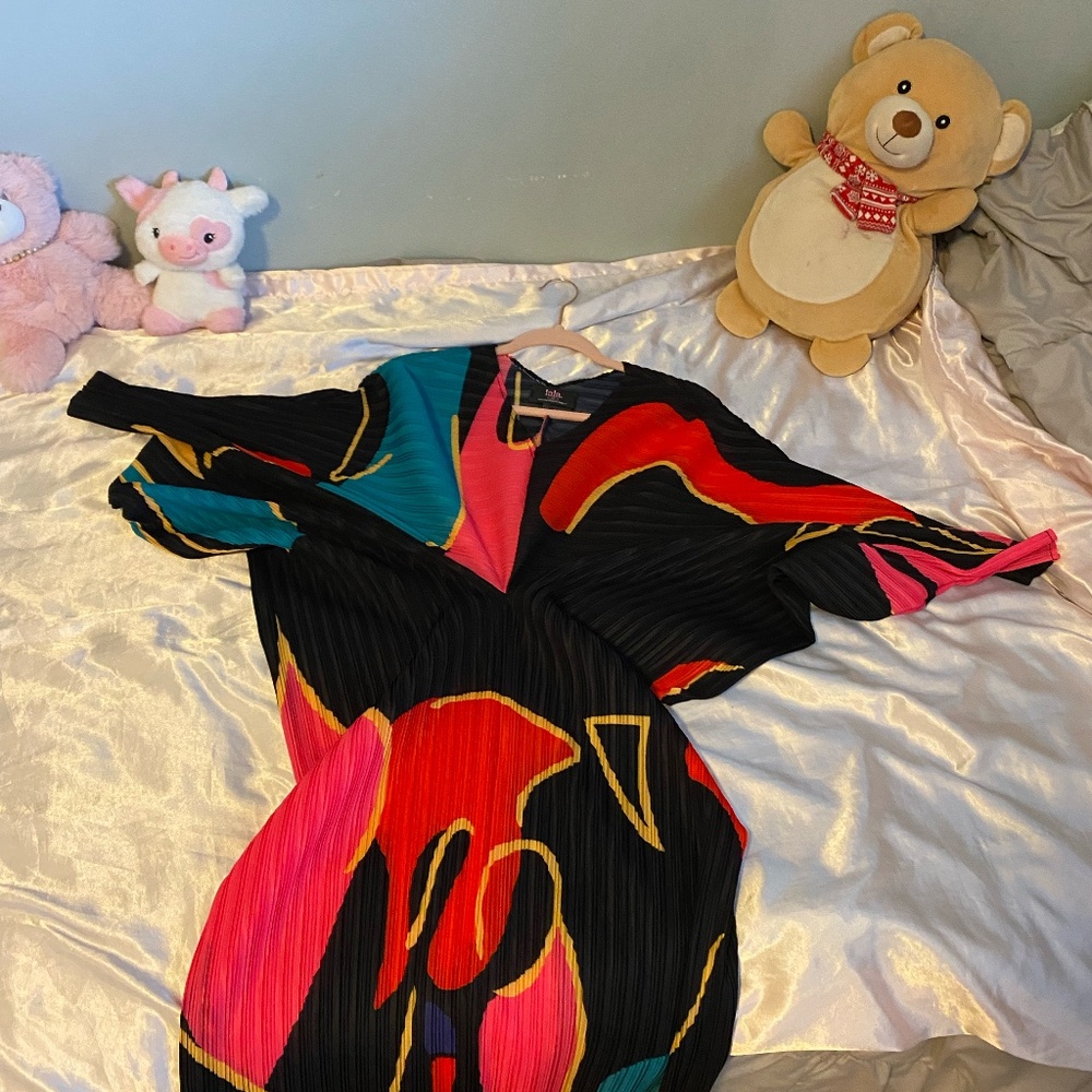 Dressed in LALA Black and Vibrant Abstract Midi Dress